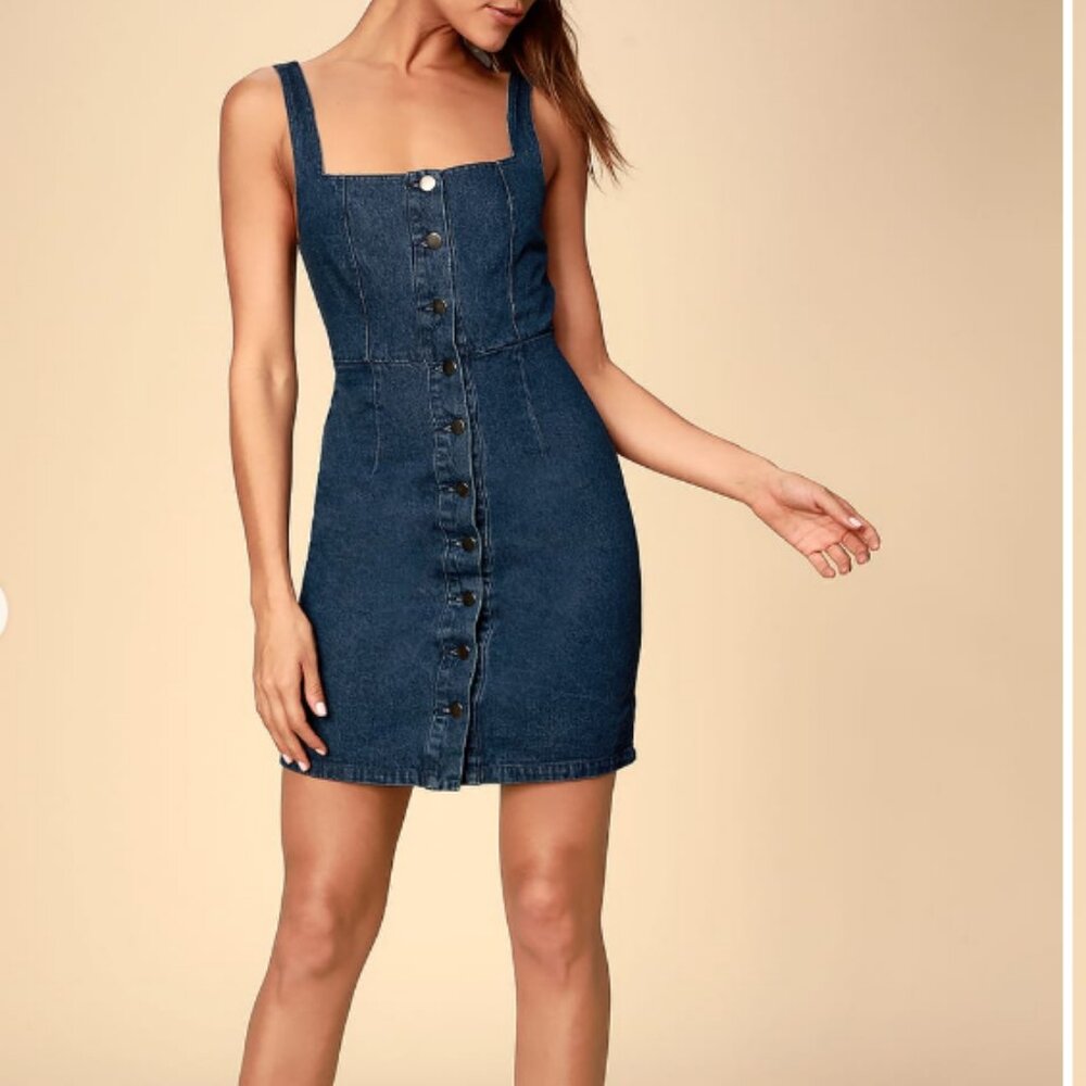 Lulus Corra Dark Wash Denim Button-Front Mini Dress